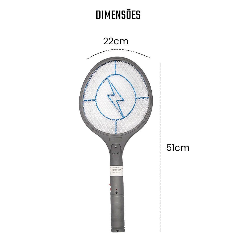 Raquete Elétrica Mata Insetos Recarregável Mosca Pernilongos