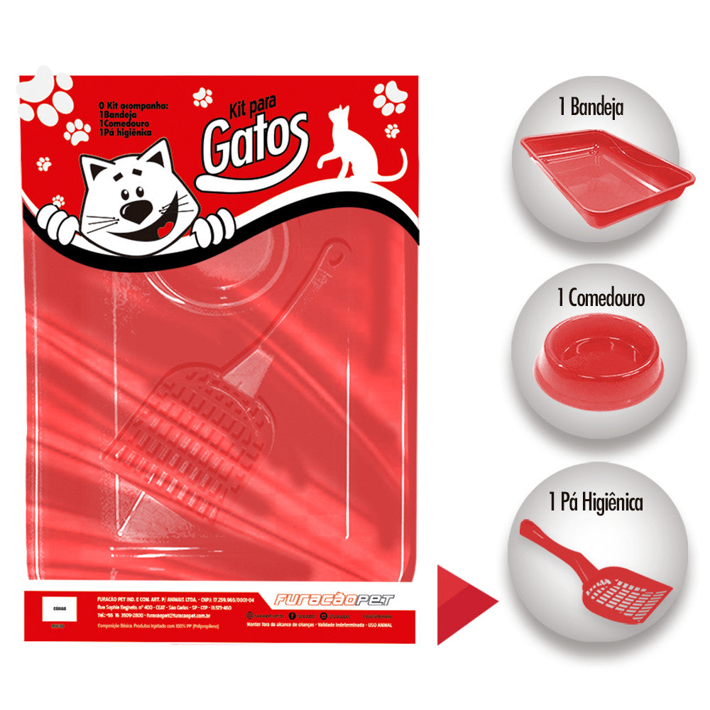 KIT Higienico Bandeja Para Gatos Filhotes Caixa de Areia Gatos - VERMELHO